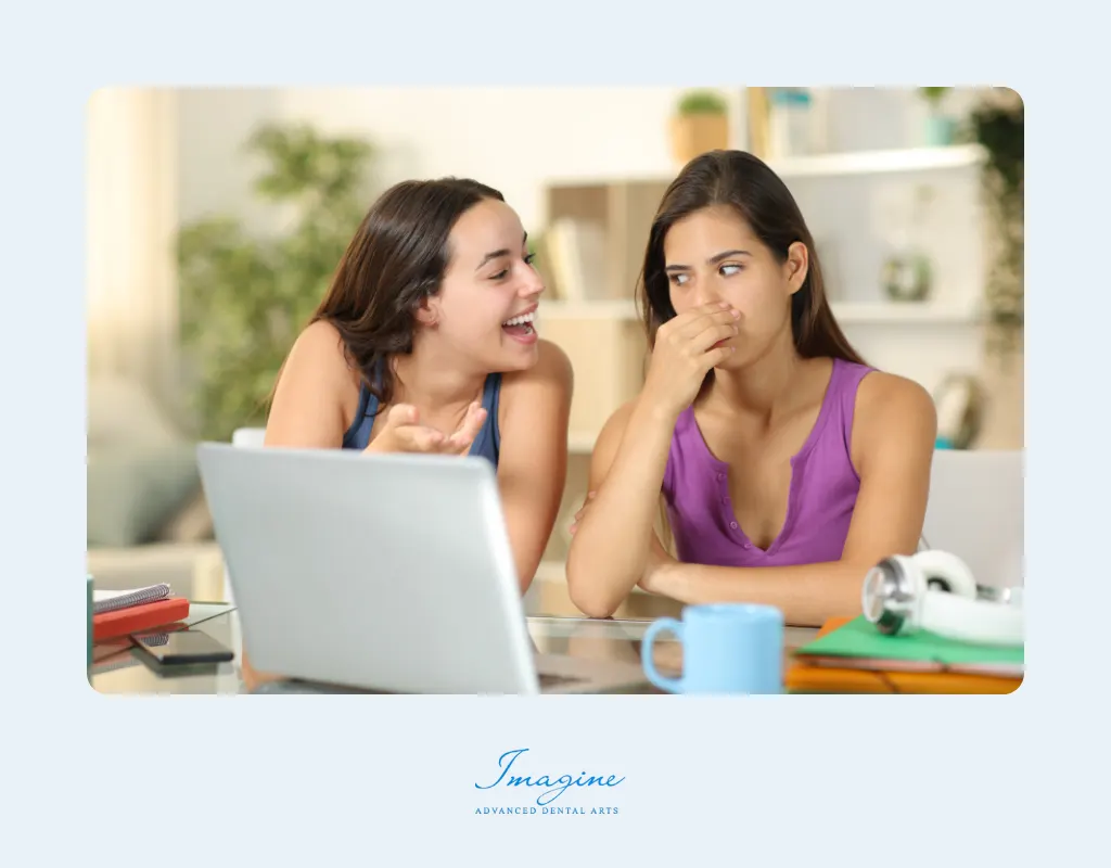 Woman checking her breath