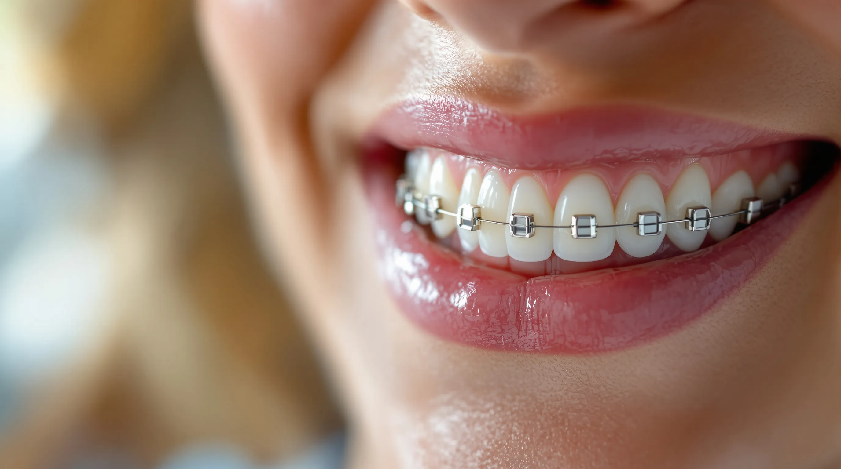 Tooth-colored Six Month Smiles brackets on upper front teeth - discreet cosmetic orthodontics for adults