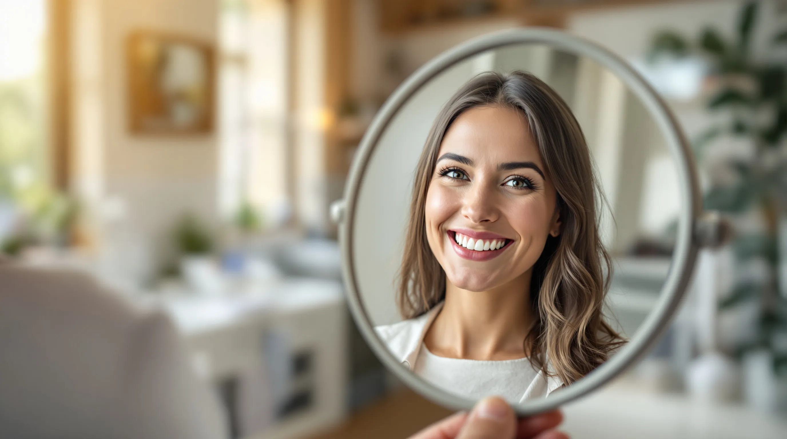Patient smiling after cosmetic dental procedure at Imagine Advanced Dental Arts in Lawrenceville NJ