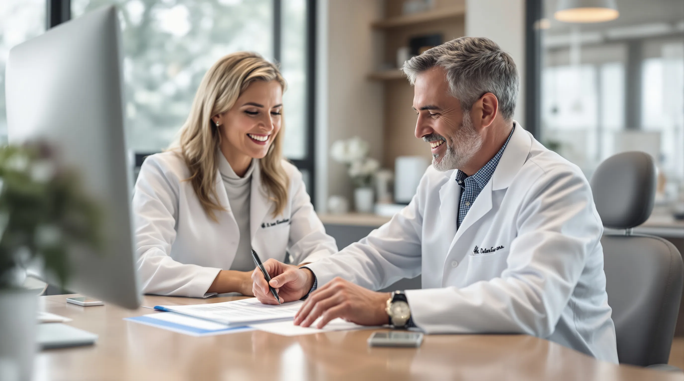 Dentist at Imagine Advanced Dental Arts in Lawrenceville NJ reviewing an itemized All-on-4 cost breakdown with a patient during consultation