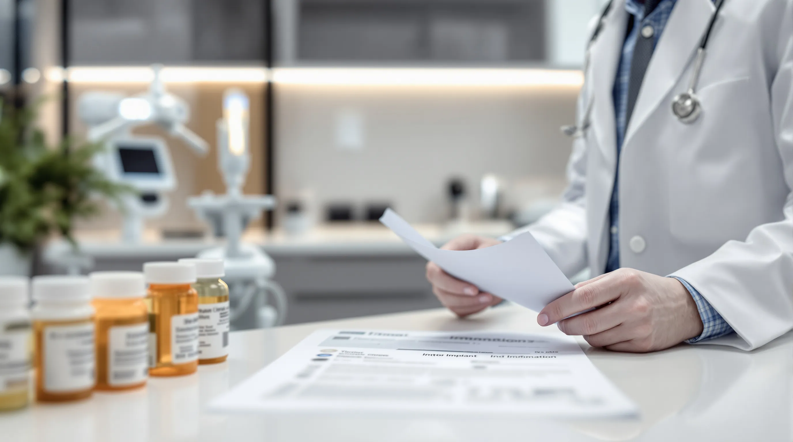 Dental professional reviewing a patient
