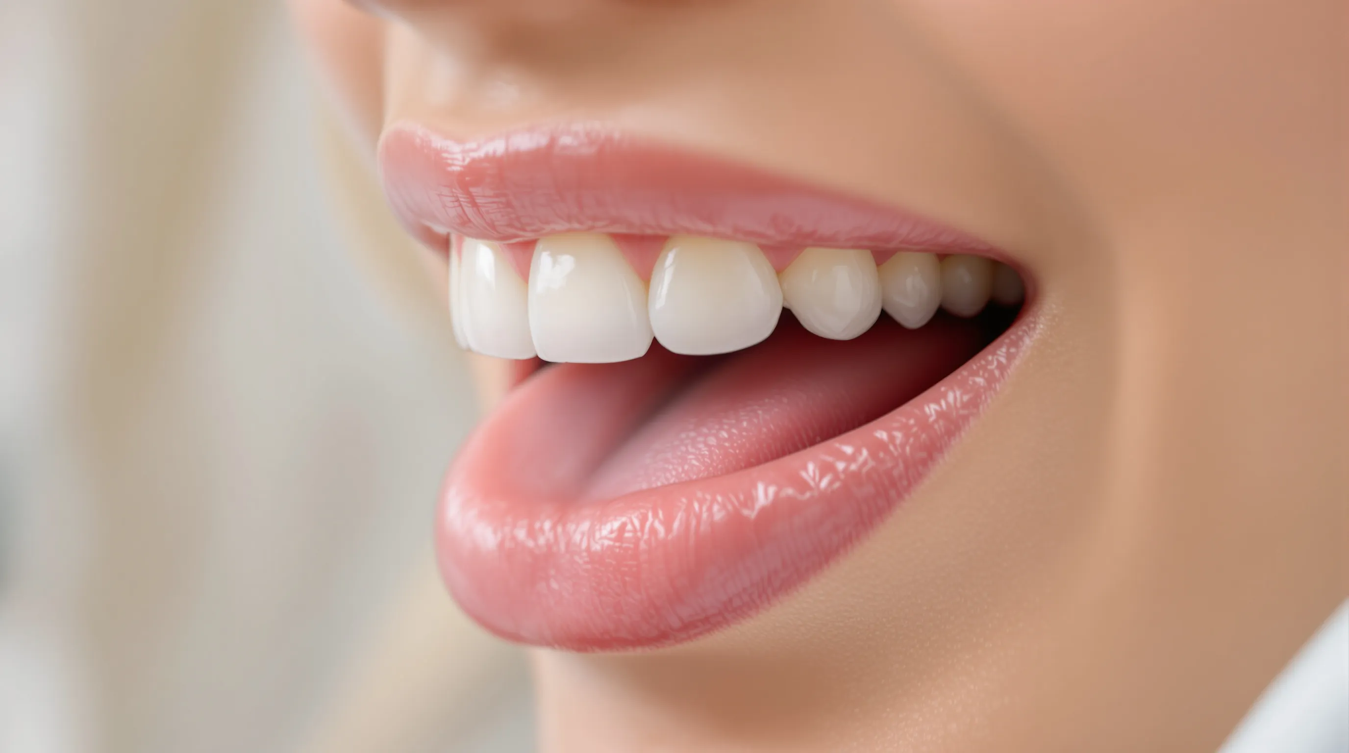 Close illustration of the tongue meeting the back of the upper front teeth, showing how arch thickness affects speech sounds