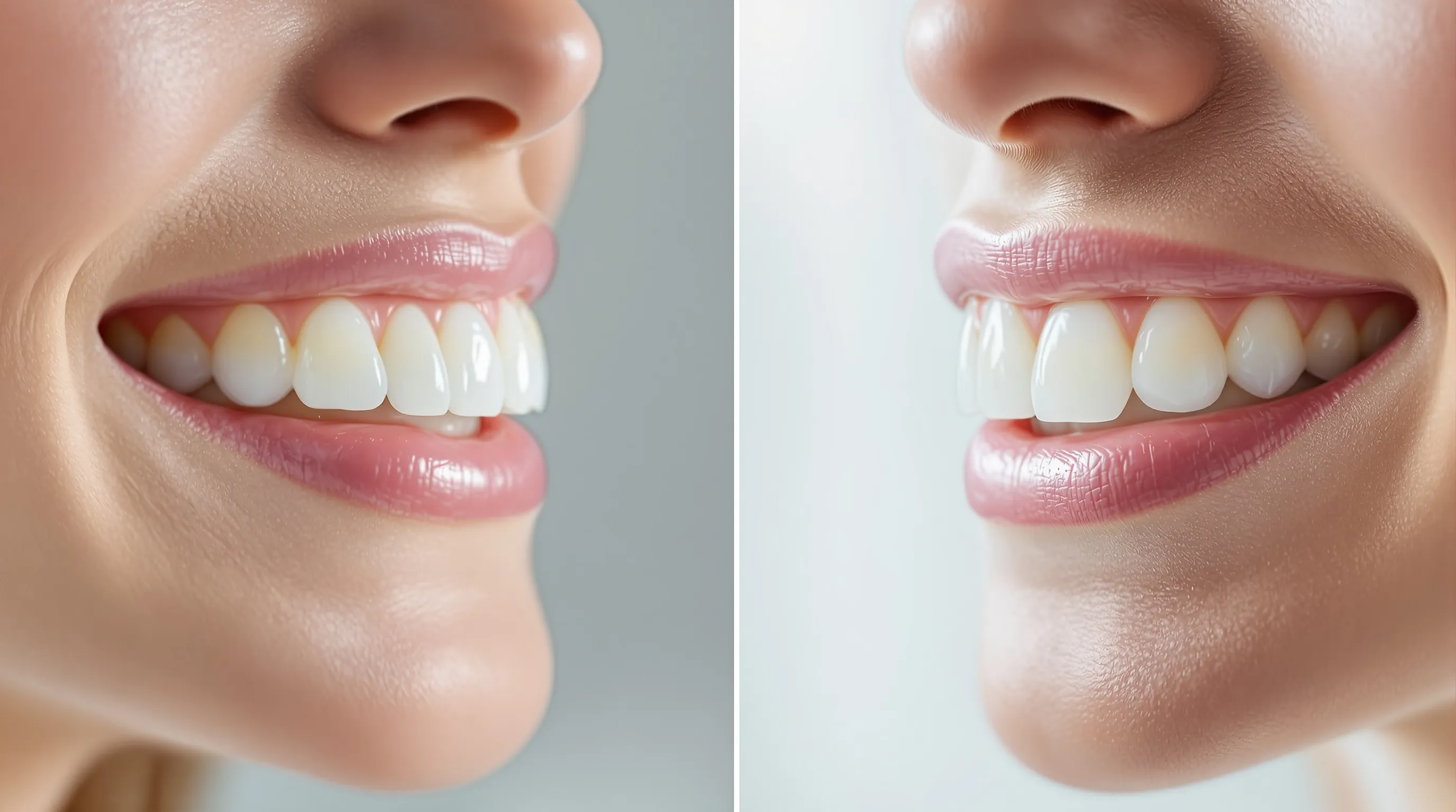 Comparison of temporary acrylic prosthesis (left) versus definitive zirconia arch (right) showing why the final All-on-4 prosthesis costs significantly more